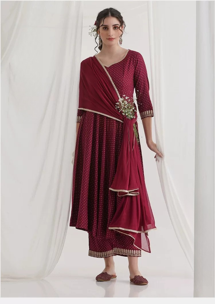 Summer Clothing Pakistan - Ensemble Kurta ethnique marron pour femmes,