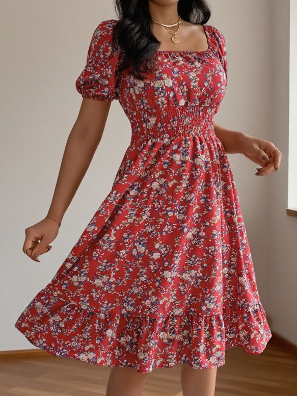 Robe midi élégante à col carré - Summer Clothing Pakistan avis et prix